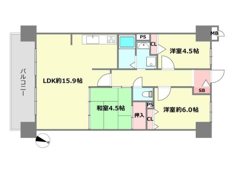 ロイヤルシャトー伊丹行基(3LDK) 2階の間取り図