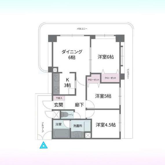 ライオンズマンション越谷南(3DK) 2階の間取り図