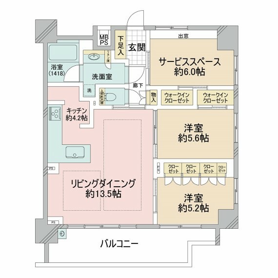 クオス横浜根岸森林公園(2LDK) 3階の間取り図