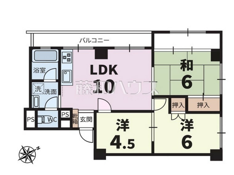 北斗スターマンション立川(3LDK) 4階の間取り図