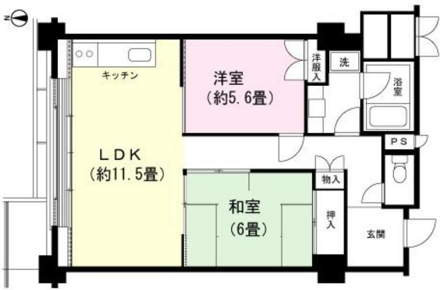 フジタ第7箱根山マンション(2LDK) 3階の間取り図