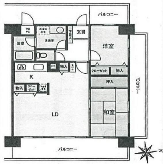 ライオンズマンション東浦和第2(2LDK) 6階の間取り図