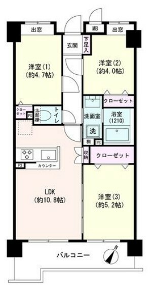 セザールリバーサイド王子神谷(3LDK) 3階の間取り図