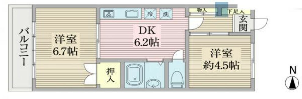 武蔵野サンハイツひばりヶ丘パート8(2DK) 2階の間取り図