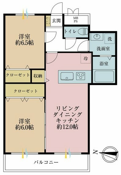 セザール第三綾瀬(2LDK) 3階の間取り図