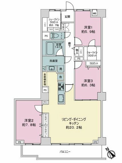 ライオンズマンション湘南藤沢(3LDK) 2階の内観