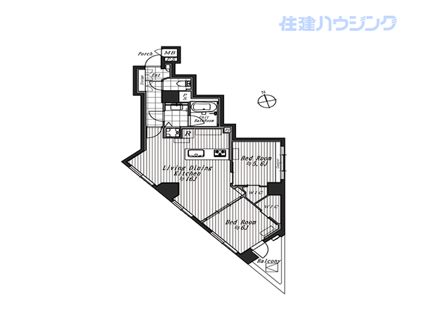 ヴィアシテラ新宿(2LDK) 3階の間取り図