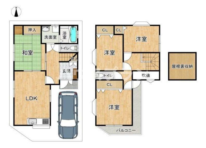 屋根裏収納付き4LDK 4つの居室があることで、プライバシーを確保し、各々のライフスタイルやニーズに応じた使い方ができます。家族が成長しても、将来の変化にも柔軟に対応できる間取りです。