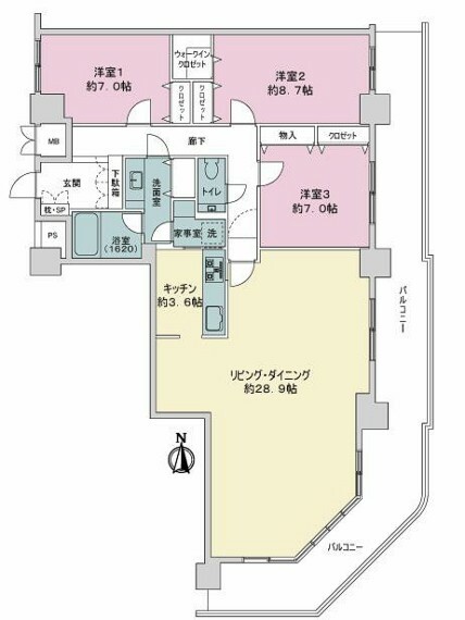 ライオンズマンション札幌スカイタワー(3LDK) 26階の間取り図