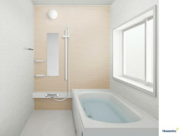 【ユニットバス】浴室はハウステック製の新品のユニットバスに交換しました。足を伸ばせる1坪サイズの広々とした浴槽で、1日の疲れをゆっくり癒すことができますよ。