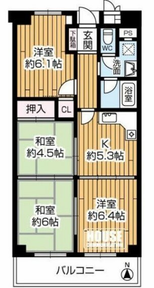 上本町ガーデンハイツ(4K) 3階の間取り図