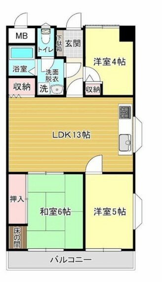 ロイヤルマンション新下関(3LDK) 4階の間取り図
