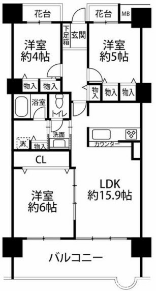 高槻阿武山三番街302号棟(3LDK) 7階の間取り図