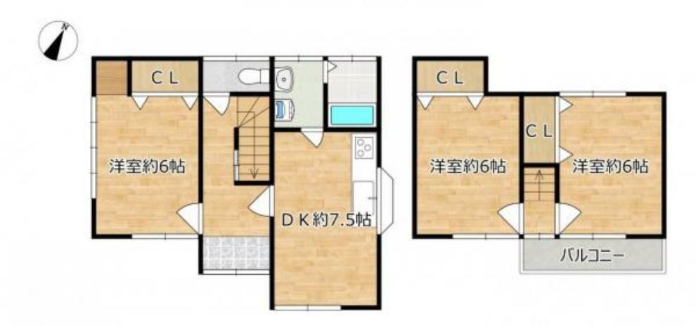 【完成間取図】3DKのコンパクトなリフォーム住宅です。