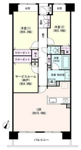 セザール横浜関内(2LDK) 6階の間取り図