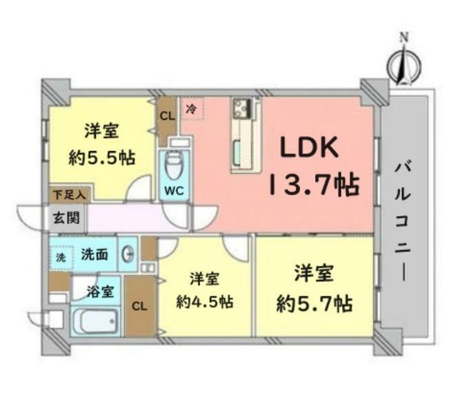 ネクステージ三鷹(3LDK) 5階の間取り図
