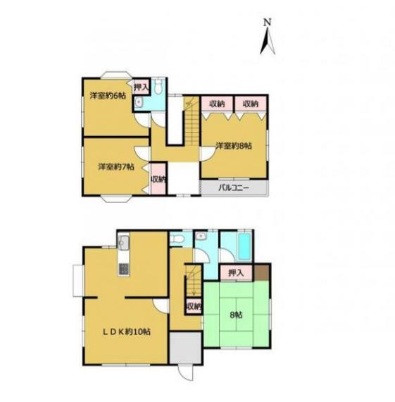 【間取り図】4LDKの使いやすい間取りの住宅です。1階にリビングとは別に和室ございますので客間としても使えて便利です。2階は収納付の洋室がございますのでご家族世帯にも使いやすい間取りです。