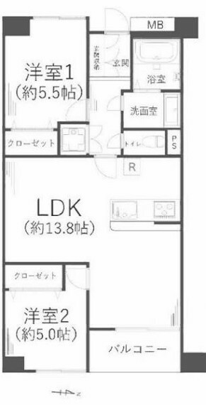 財形第一元木マンション(2LDK) 6階の内観