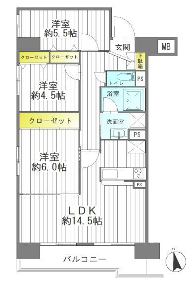 ウエストプラザ花京院(3LDK) 5階の間取り図