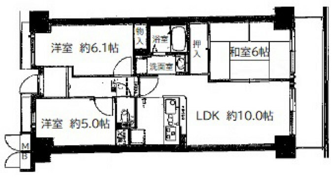 レックスガーデン鶴見緑地(3LDK) 3階の間取り図