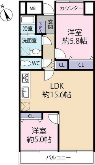 船堀パークファミリア(2LDK) 9階の間取り図