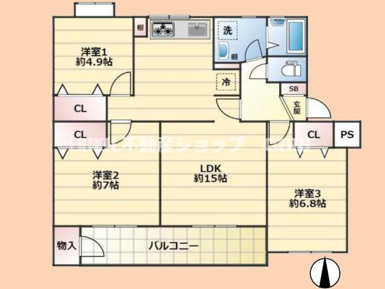 リビング広々15帖の3LDK！かわいいペットと暮らせる綺麗なリノベマンションです！