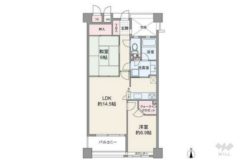 甲南山手ガーデンハウス(2LDK) 4階の間取り図
