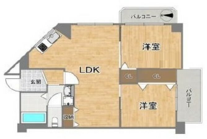 グリーンハイツ東三国(2LDK) 7階の間取り図