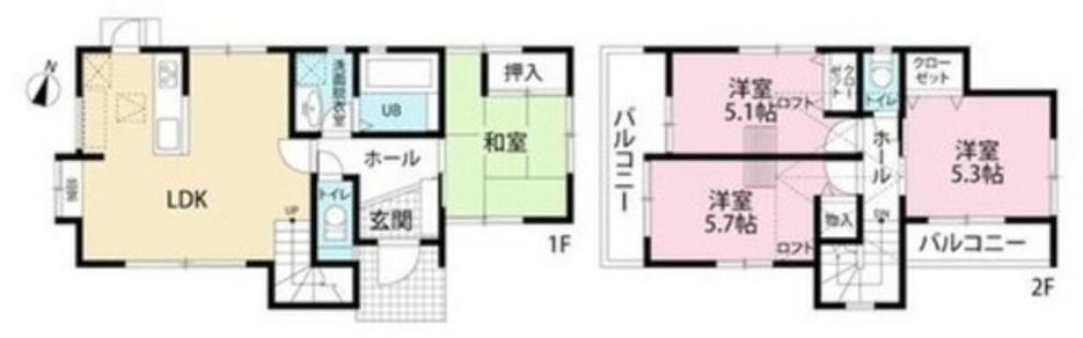 1階には独立した和室があり、様々な用途でお使いいただけます。2階はロフト付きの洋室が2部屋ございます。