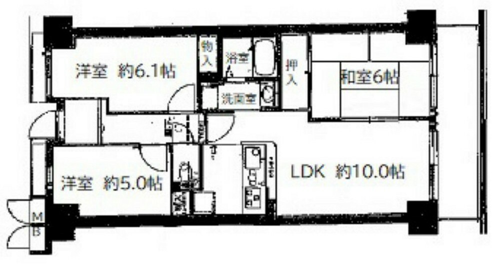 レックスガーデン鶴見緑地(3LDK) 3階の間取り図