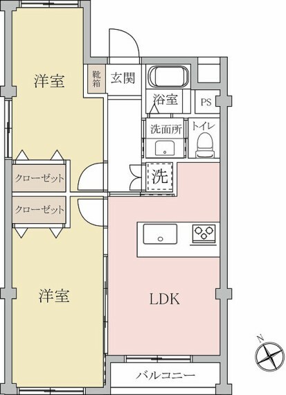 浦和コーポラス(2LDK) 3階の間取り図