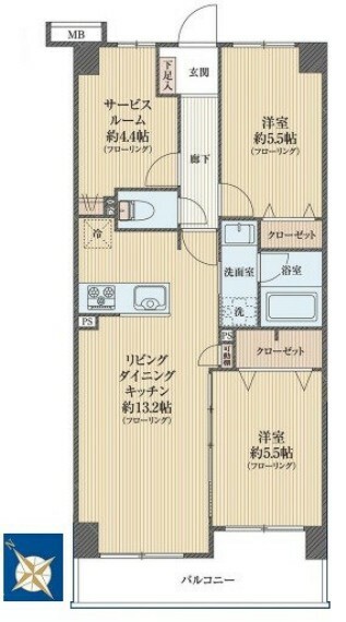 ダイアパレス川越霞ヶ関(2LDK) 10階の間取り図