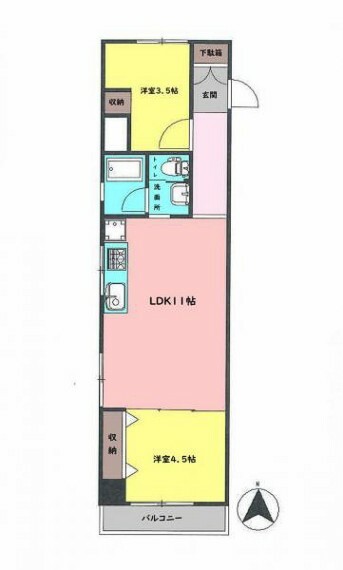 ■2階部分の南向き住戸で陽当り良好■専有面積:41.74平米の2LDK