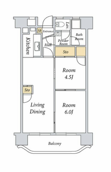 ニュー目黒フラワーマンション(2LDK) 4階の間取り図