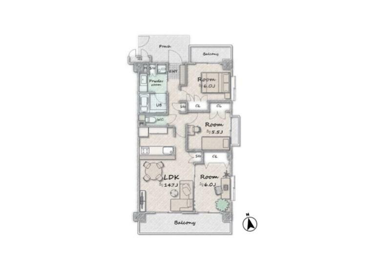 アーバンキャッスル高島平ウエスト(3LDK) 2階の間取り図