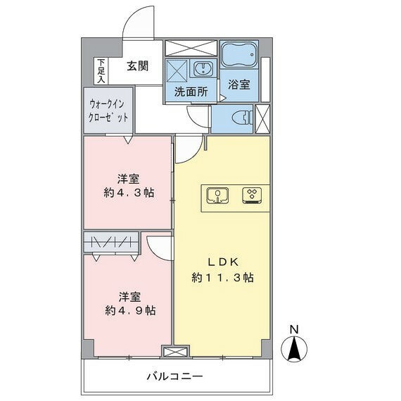 エスカイア武蔵小金井(2LDK) 4階の間取り図