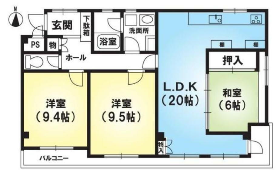 堺町ジュエリーハイツ(3LDK) 4階の間取り図