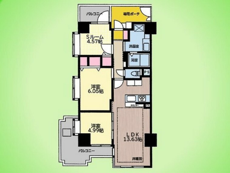 ライオンズステーションプラザ小田急相模原(2LDK) 5階の間取り図