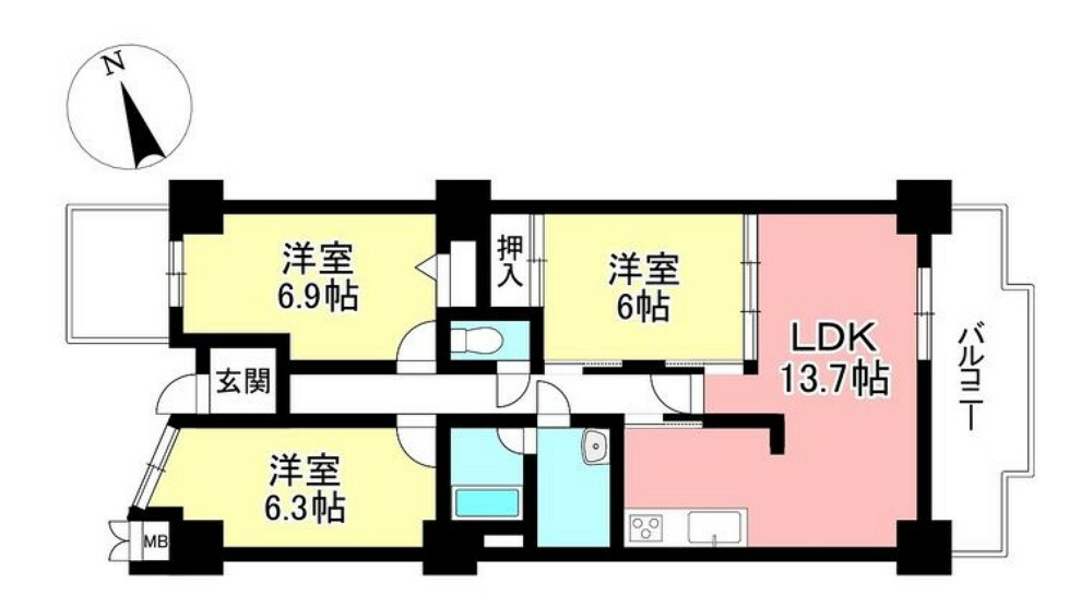 星ケ丘スカイマンション(3LDK) 3階の内観