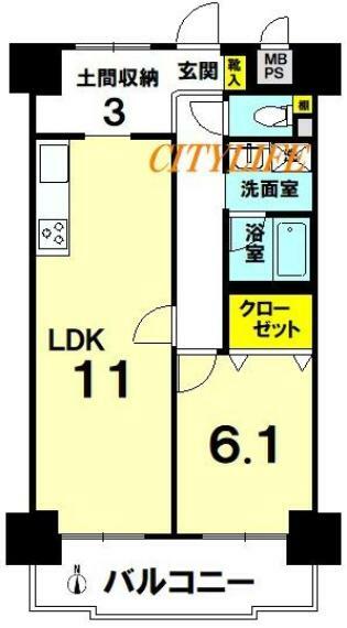 ダイアパレス京都蒔絵町(1LDK) 2階の間取り図