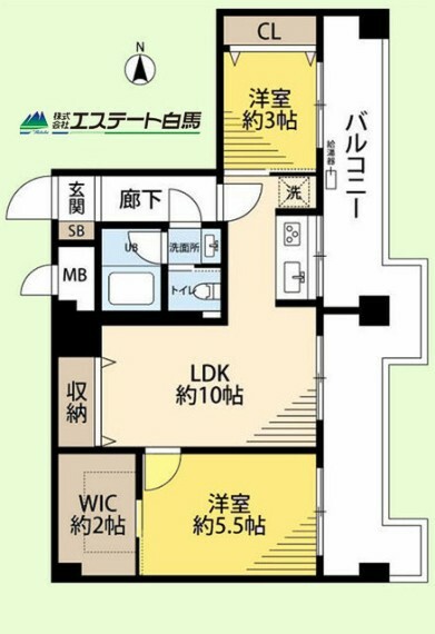 武蔵野サンハイツ久米川(2LDK) 6階の間取り図