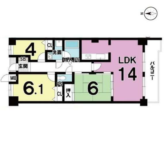 東山五条パークホームズ(3LDK) 4階の間取り図