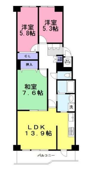 橿原神宮前スカイハイツ(3LDK) 5階の間取り図
