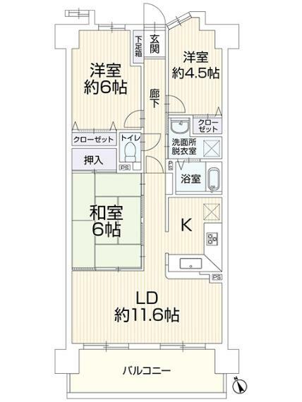 宝マンション築地ウエスト弐番館(3LDK) 3階の間取り図