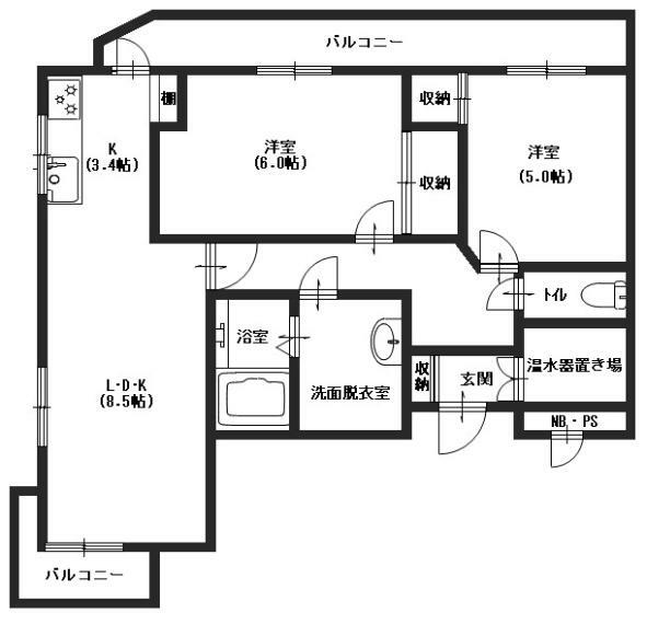 レスポワール上福岡(2LDK) 3階の間取り図