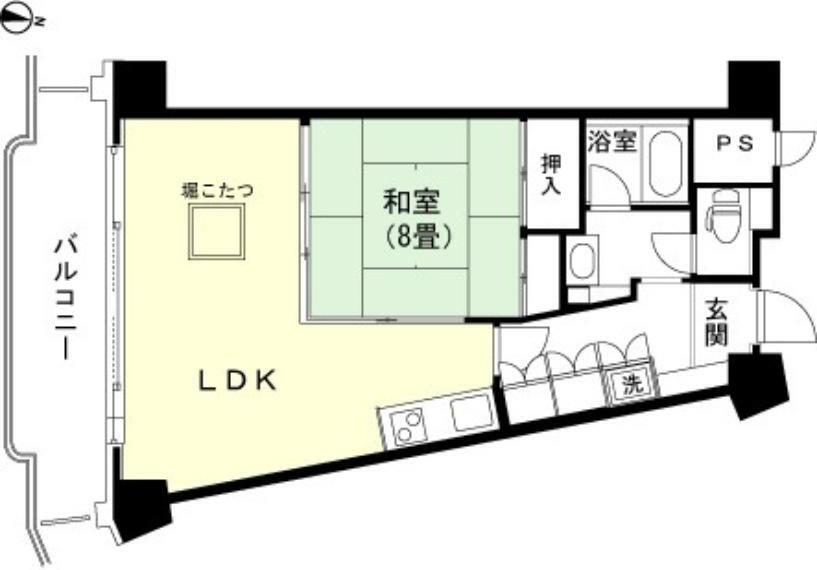 中銀ライフケア第2伊豆山18号館(1LDK) 2階の間取り図