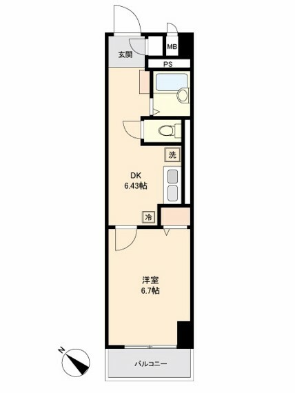 トーア川崎マンション(1DK) 1階の間取り図