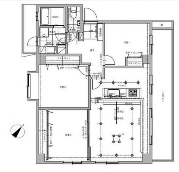 サニーハウス鷺の台(3LDK) 3階の間取り図