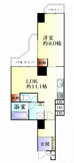 チサンマンション第3仙台(1LDK) 8階の間取り図