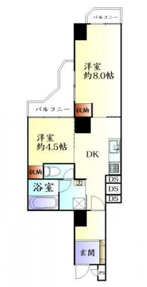 チサンマンション第3仙台(2DK) 8階の間取り図